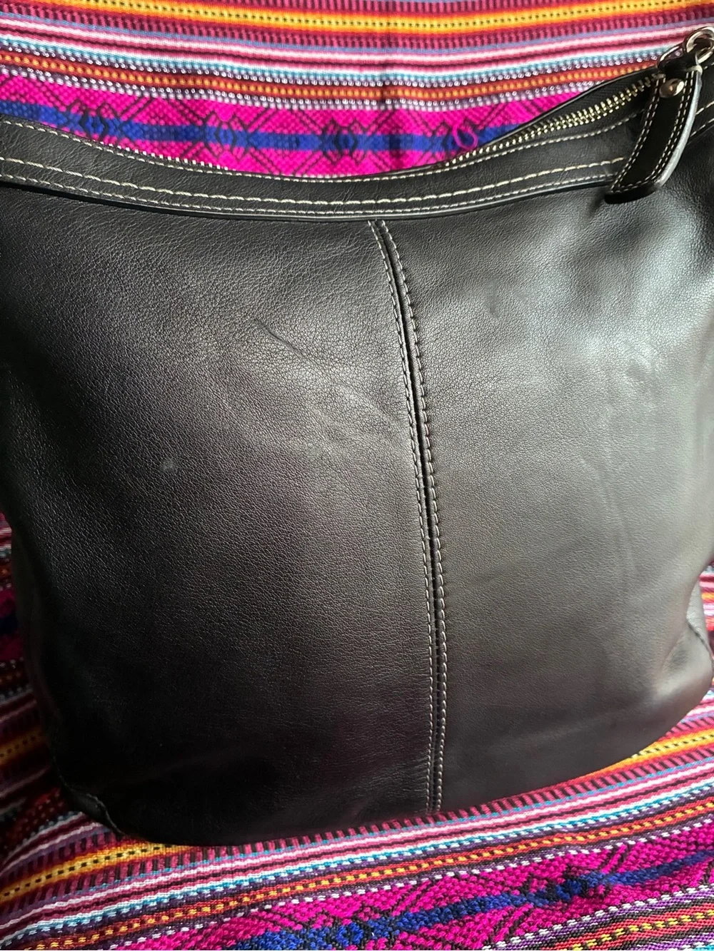 Coach Black Leather Crossbody with Silver Ring Detail
